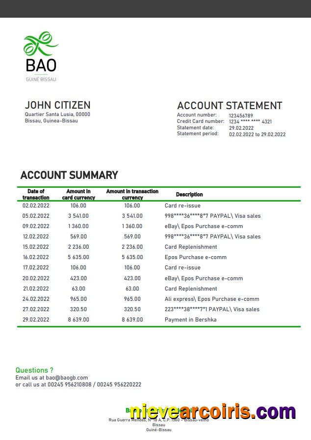 Guinea-Bissau Banco da Africa Ocidental bank statement